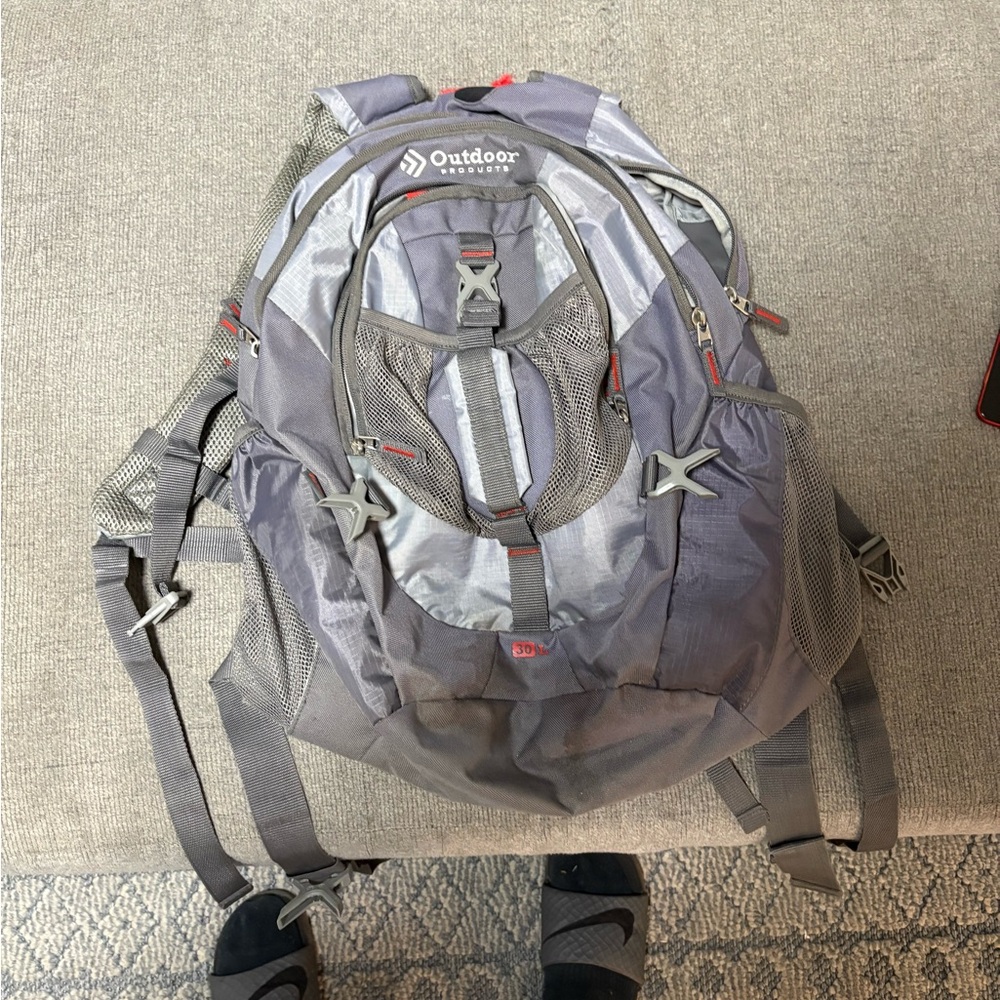 Sleek Gray Backpack with Reflective Finish